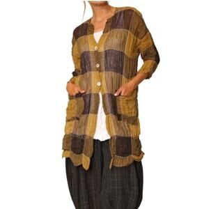 Chalet et Ceci New Rosemary Jacket 100% Linen Size 2X Golden Color Shell Buttons